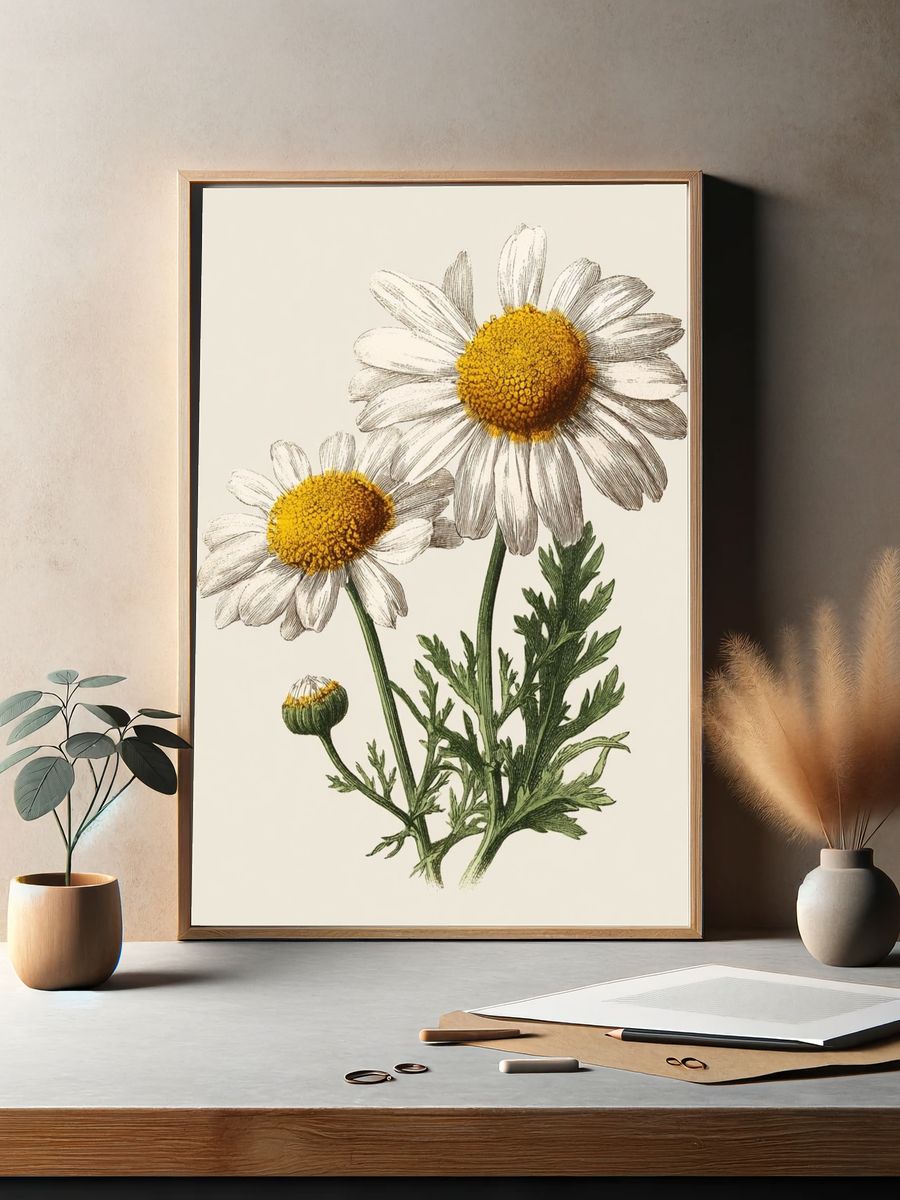 Daisy Botanical Illustration Poster. — room view 2