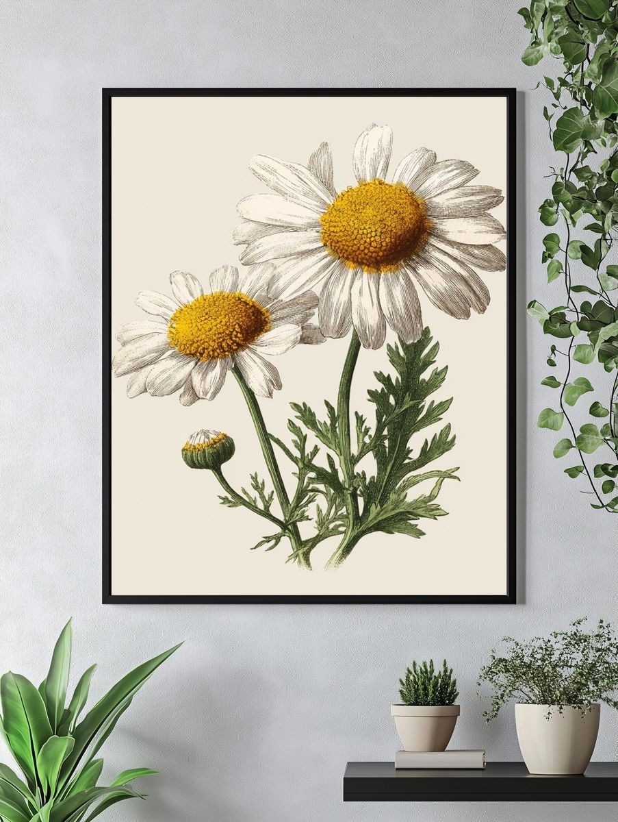 Daisy Botanical Illustration Poster. — room view 4