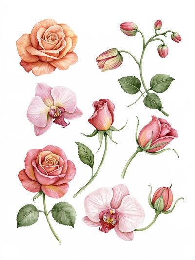 Pink Roses Botanical Print. poster