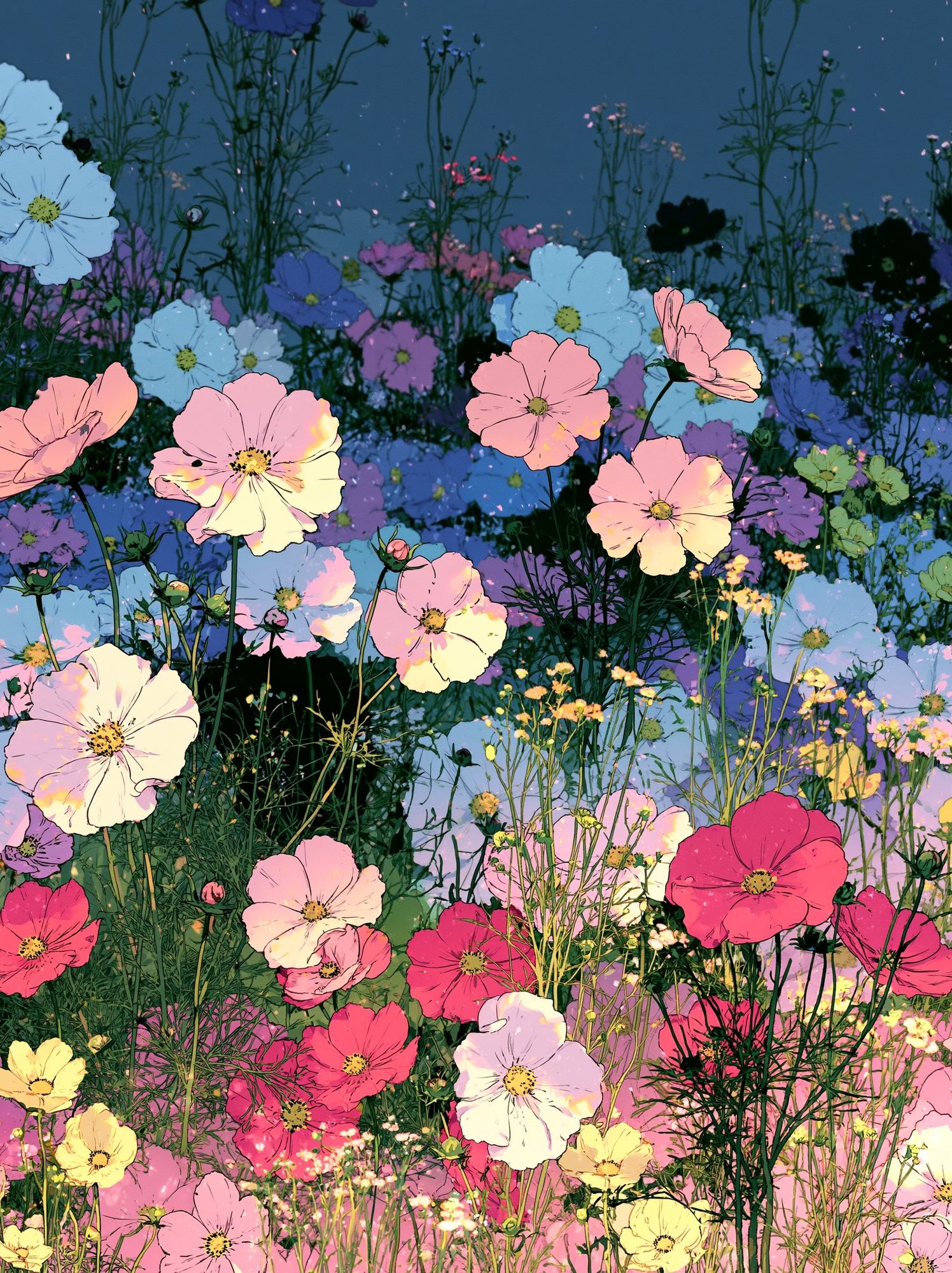 Pastel Cosmos Garden Illustration Poster. poster — botanical art
