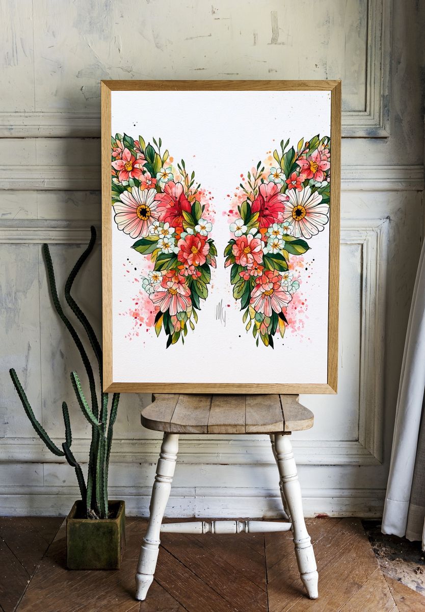 Floral Butterfly Watercolor Poster. room preview