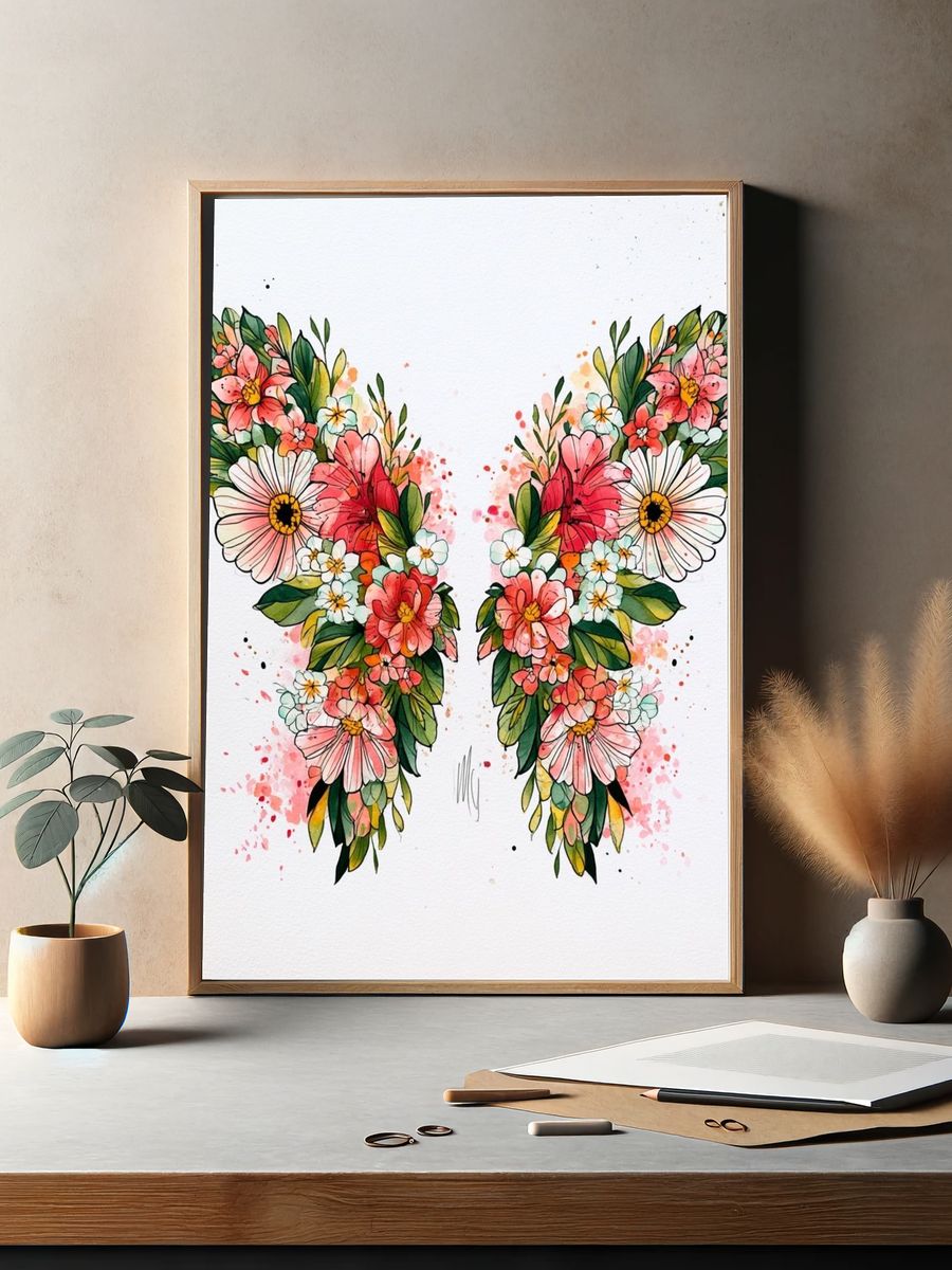 Floral Butterfly Watercolor Poster. — room view 2
