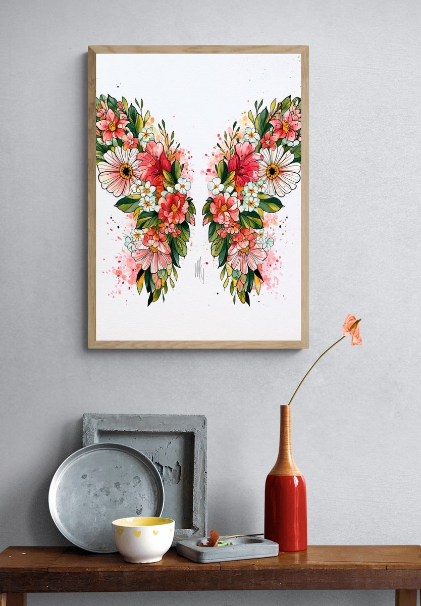 Floral Butterfly Watercolor Poster. — room view 3