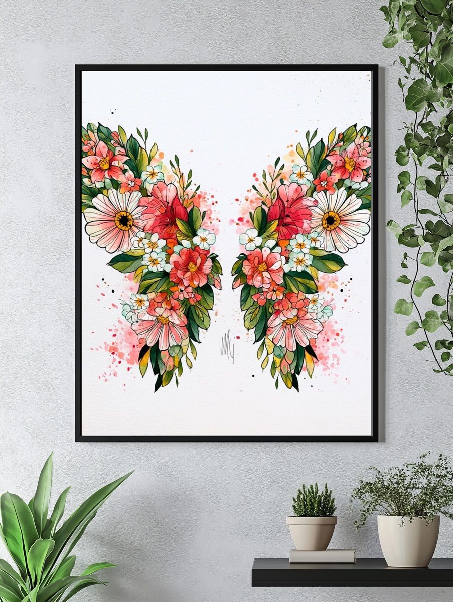 Floral Butterfly Watercolor Poster. — room view 4