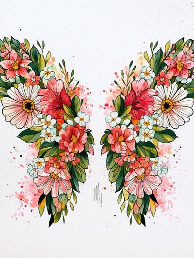 Floral Butterfly Watercolor Poster.