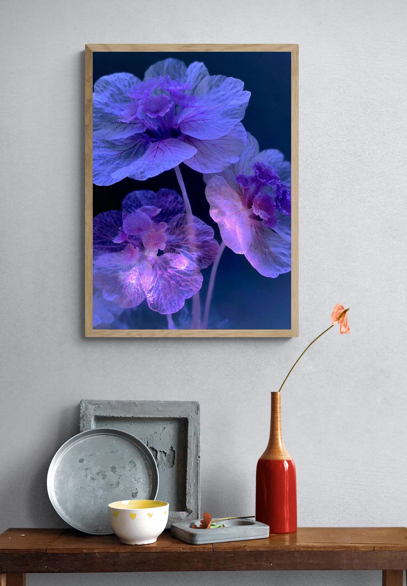 Glowing Purple Flowers Botanical Print. — room view 3