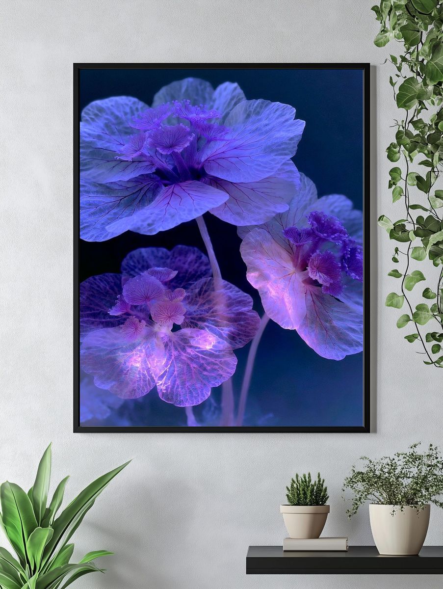 Glowing Purple Flowers Botanical Print. — room view 4
