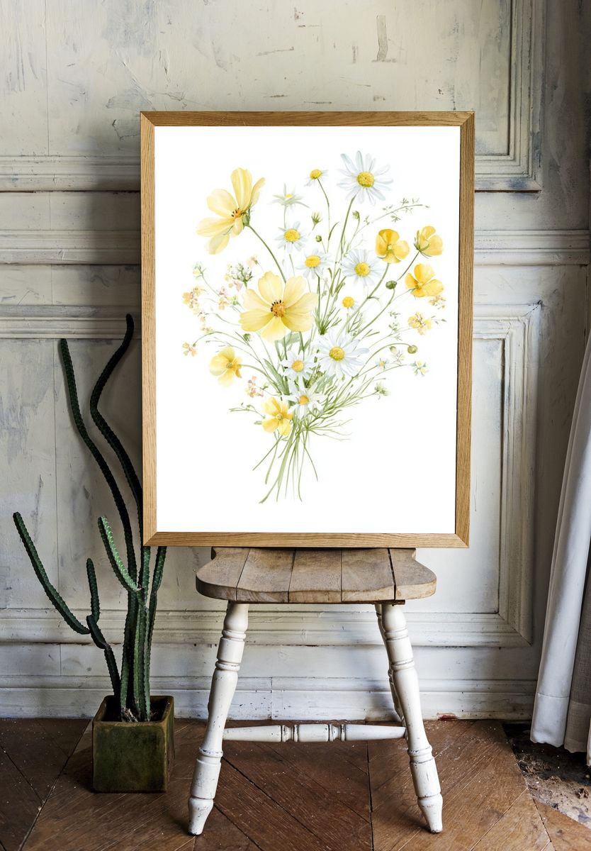 Wildflower Bouquet Watercolor Print. — room view 1