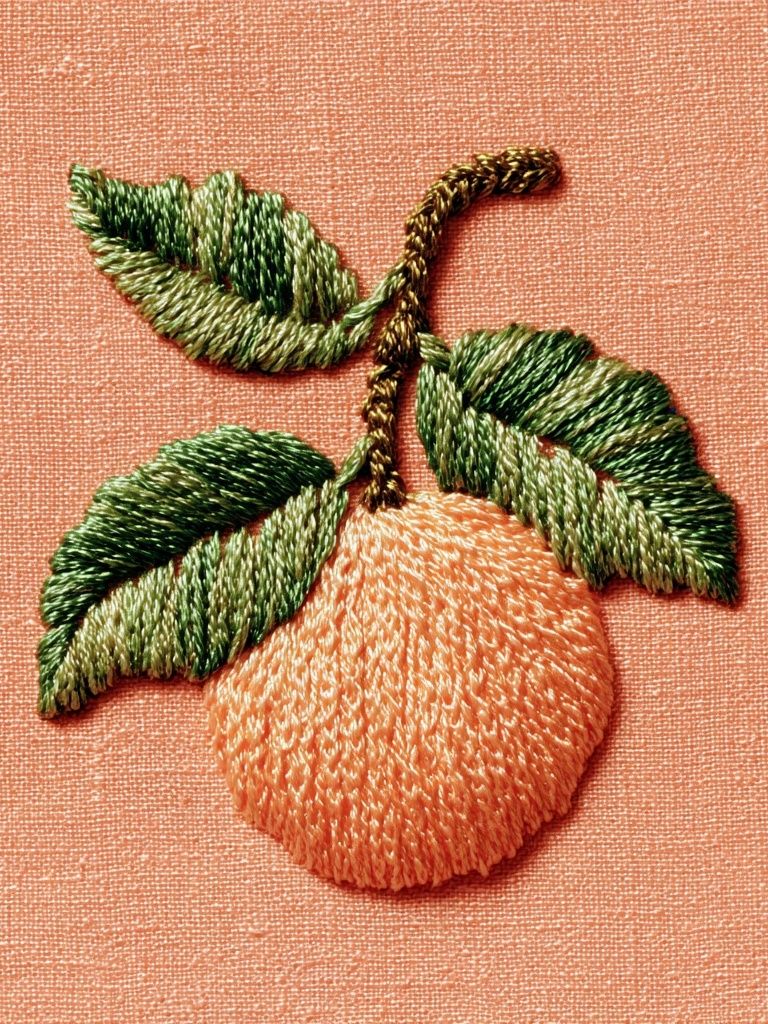 Embroidered Peach Botanical Print. poster detail