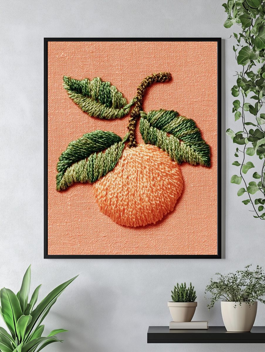 Embroidered Peach Botanical Print. — room view 4