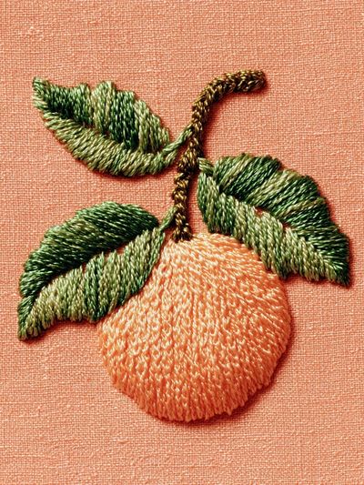 Embroidered Peach Botanical Print.
