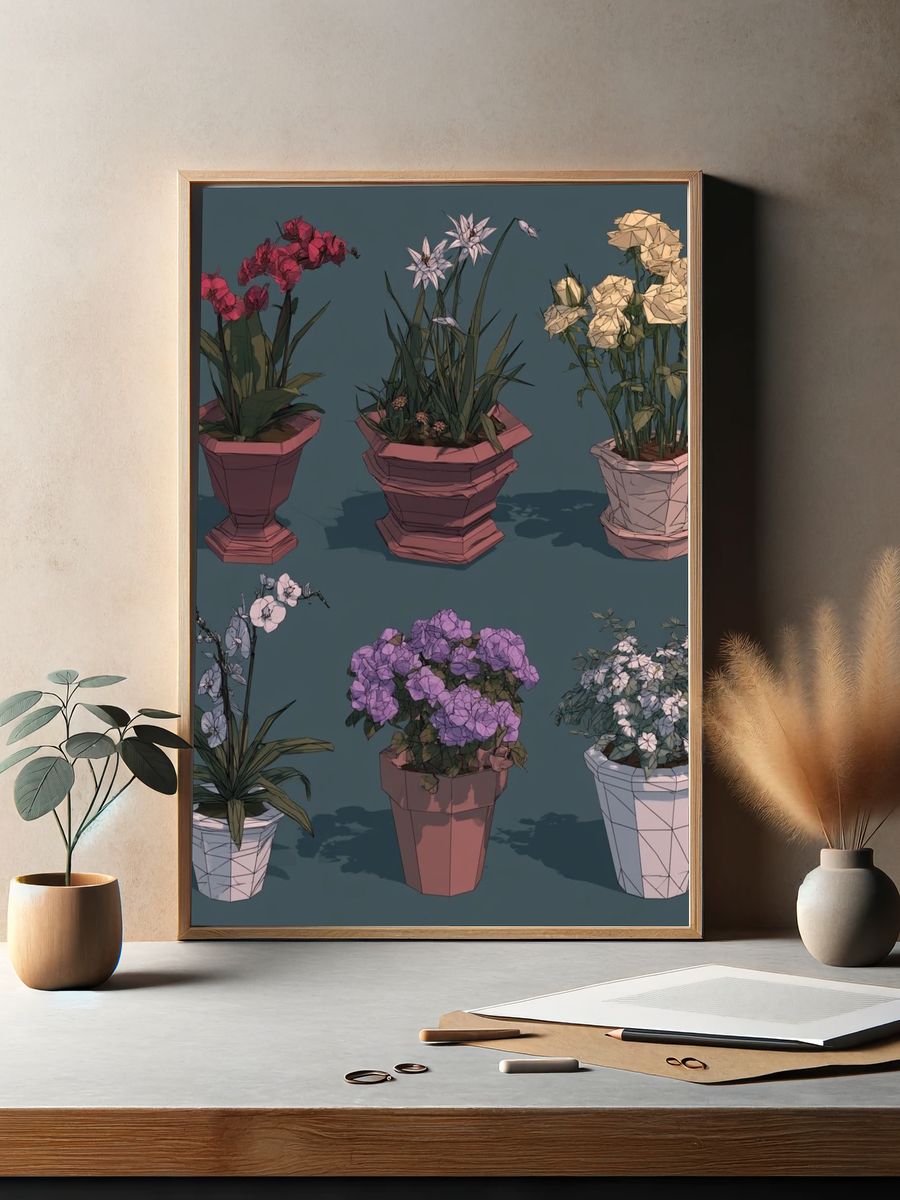 Potted Flowers Illustration Poster. — room view 2