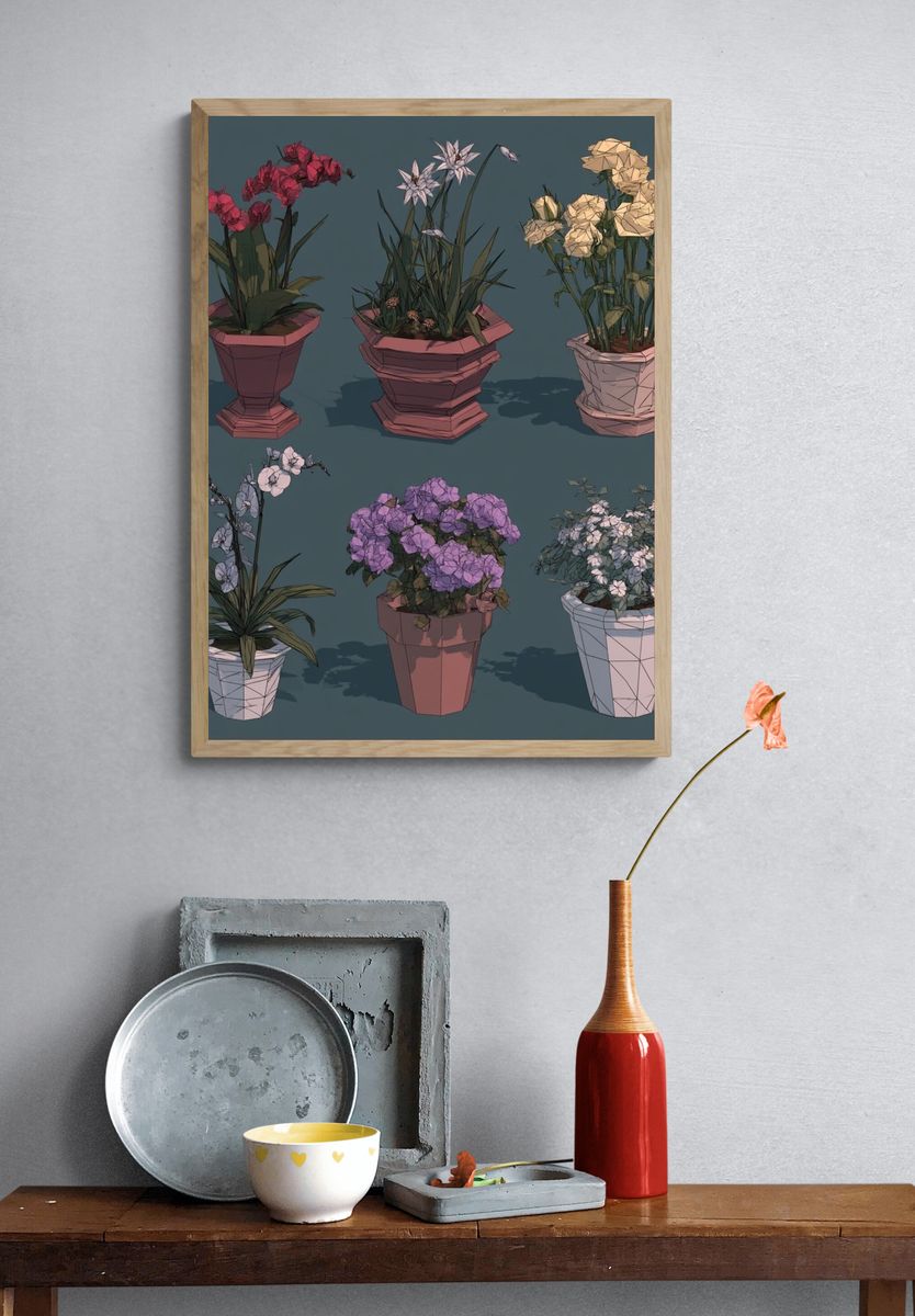 Potted Flowers Illustration Poster. — room view 3