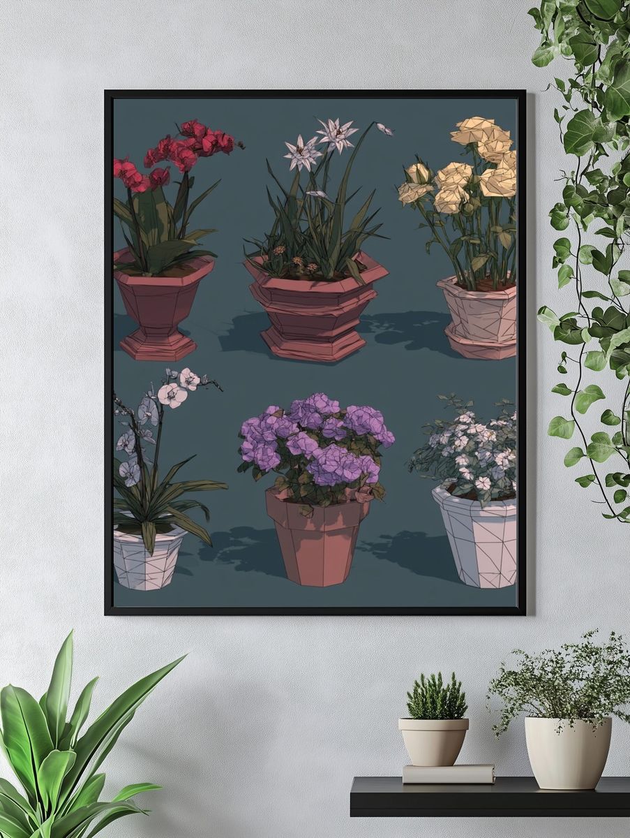 Potted Flowers Illustration Poster. — room view 4