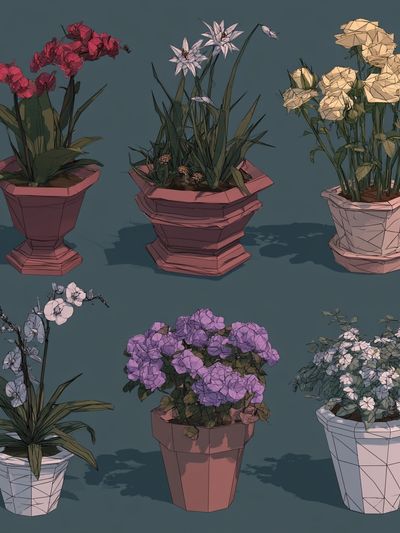 Potted Flowers Illustration Poster. poster