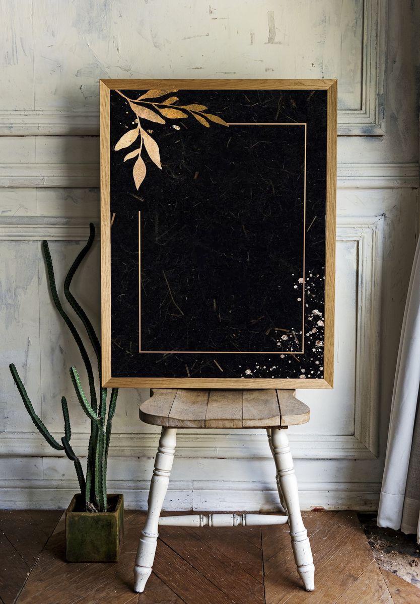 Christmas golden rectangle frame black. — room view 1