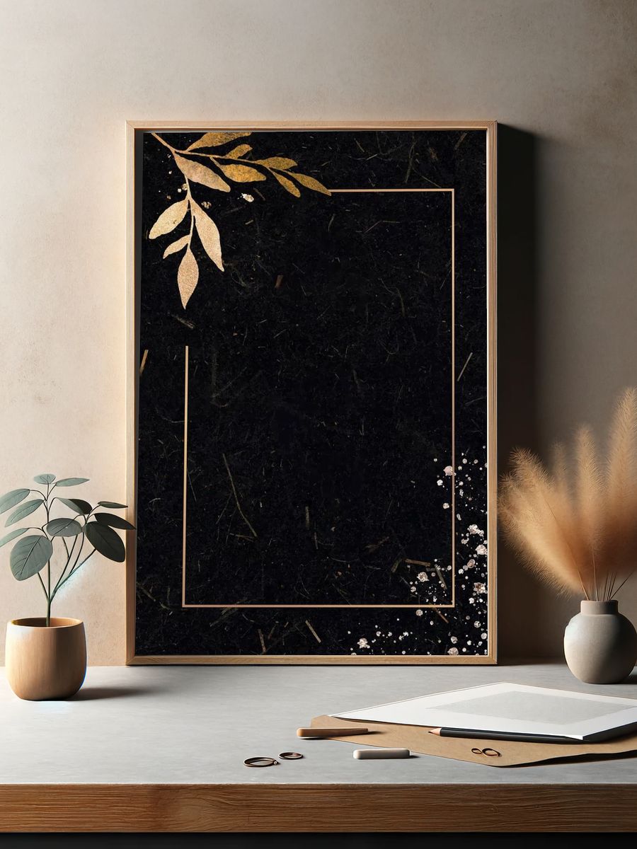 Christmas golden rectangle frame black. — room view 2