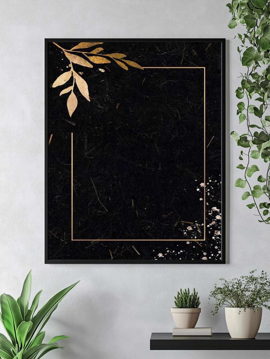 Christmas golden rectangle frame black. — room view 4