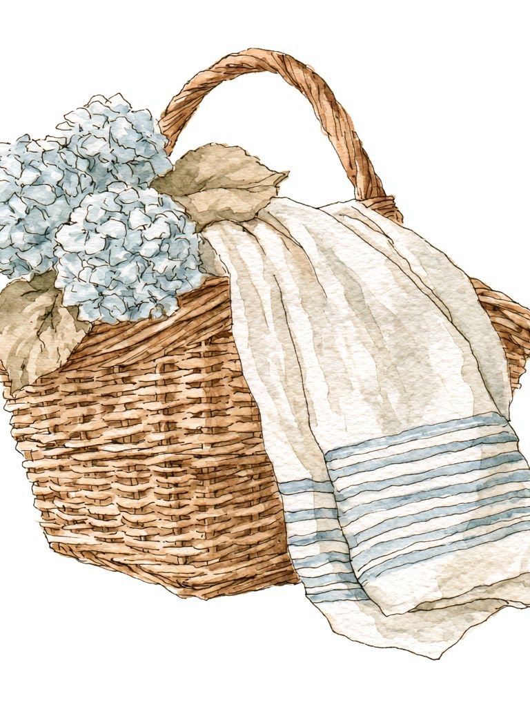 Hydrangea Basket Watercolor Print. poster detail