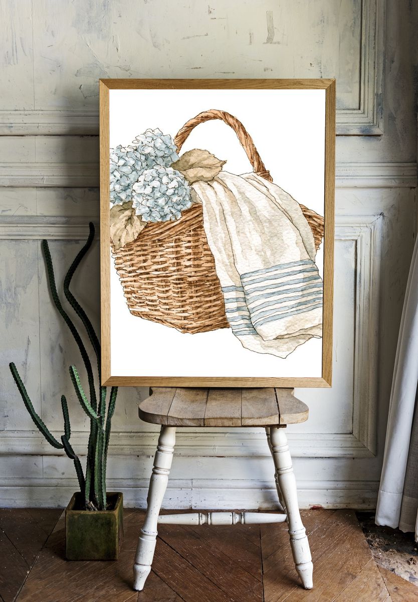 Hydrangea Basket Watercolor Print. — room view 1