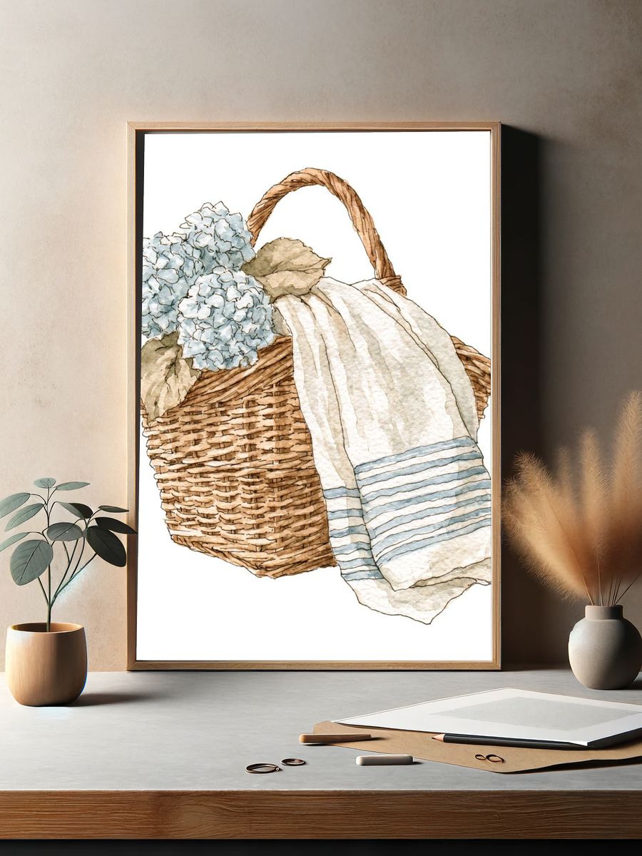 Hydrangea Basket Watercolor Print. — room view 2