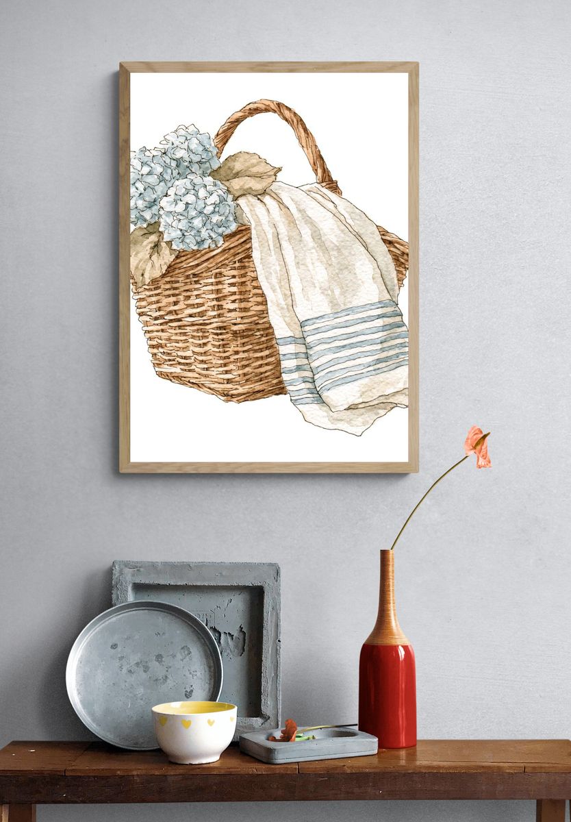 Hydrangea Basket Watercolor Print. — room view 3