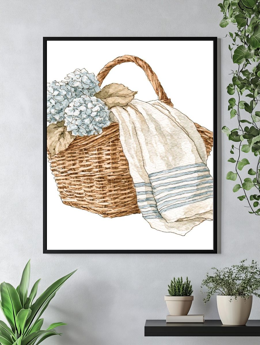 Hydrangea Basket Watercolor Print. — room view 4