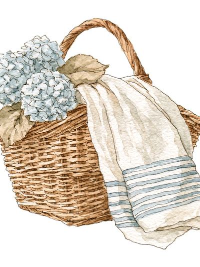 Hydrangea Basket Watercolor Print.