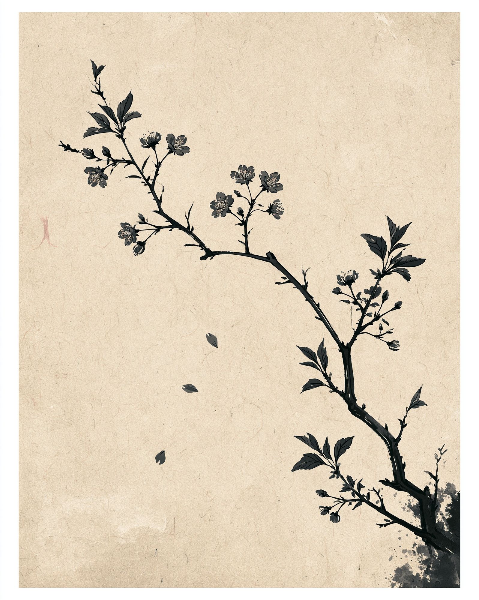 Cherry Blossom Branch Ink Print. poster detail