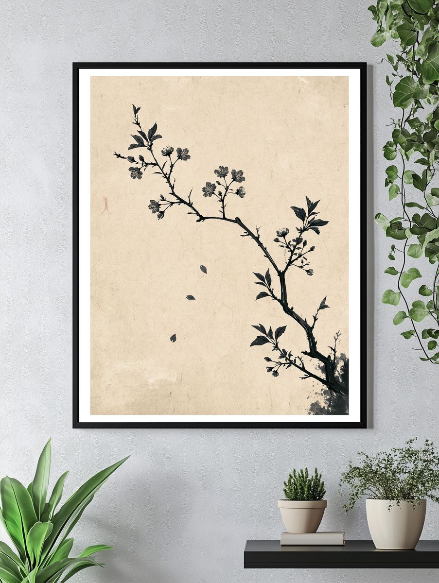 Cherry Blossom Branch Ink Print. — room view 4