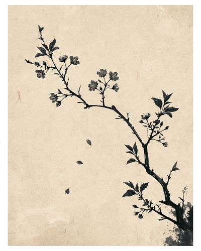 Cherry Blossom Branch Ink Print. poster