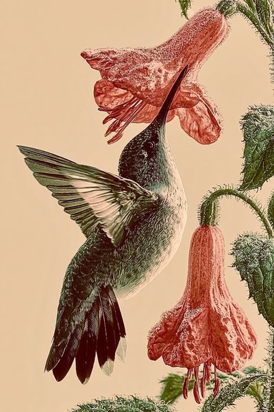 Hummingbird and Fuchsia Botanical Print.