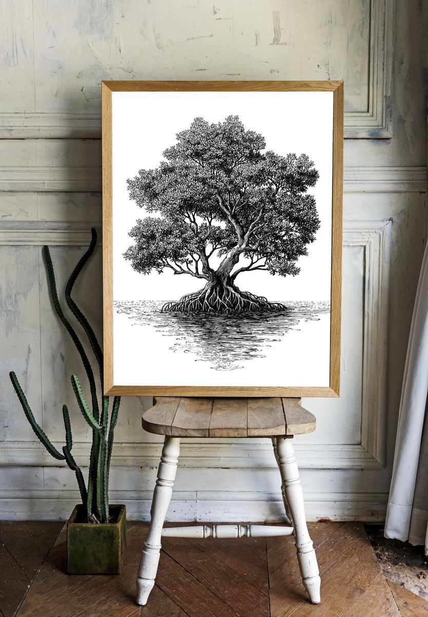 Mangrove Tree Ink Poster. room preview