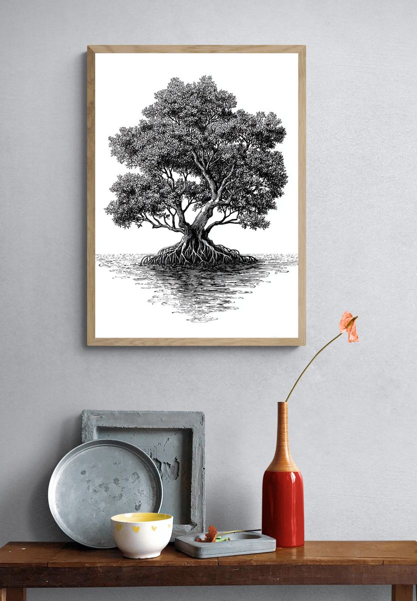 Mangrove Tree Ink Poster. — room view 3