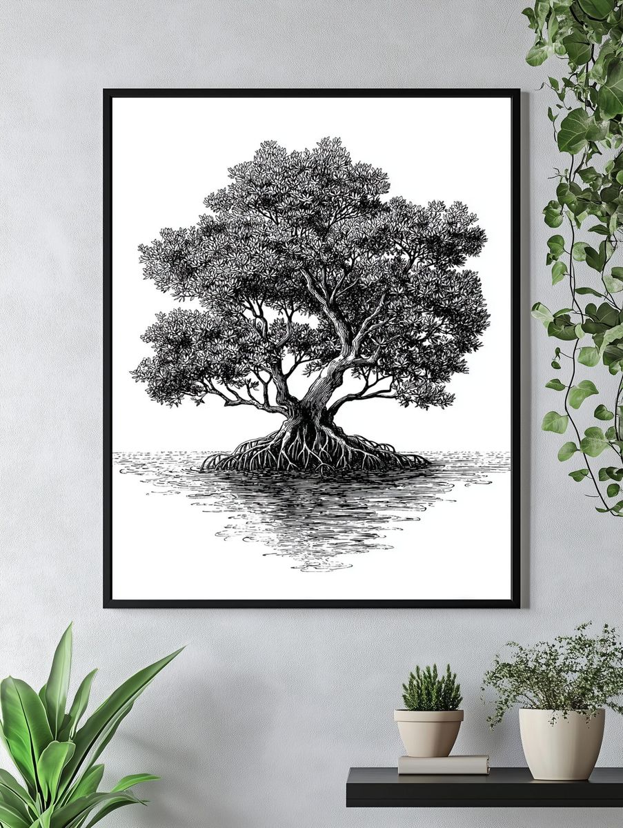 Mangrove Tree Ink Poster. — room view 4