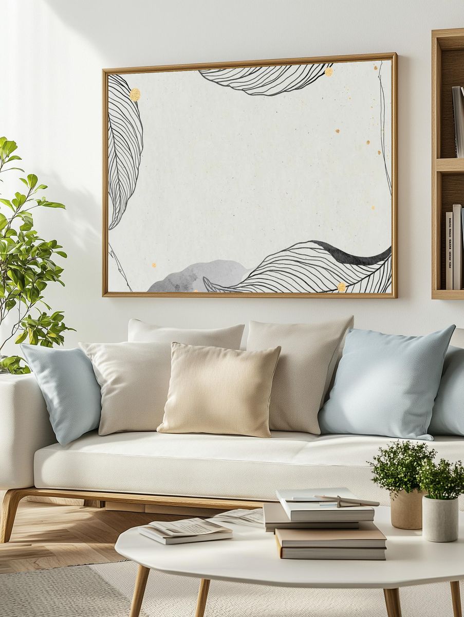 Oriental leaves gold detailed frame. — room view 2