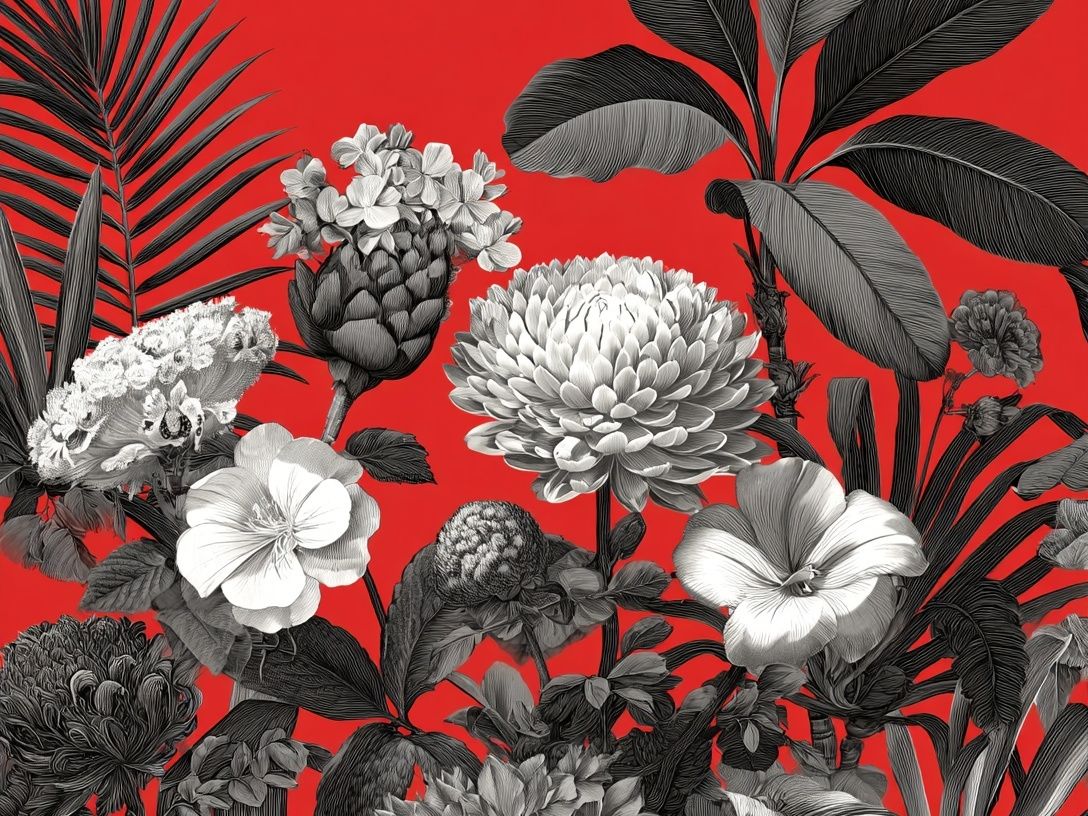 Tropical Floral Red Botanical Print. poster — botanical art
