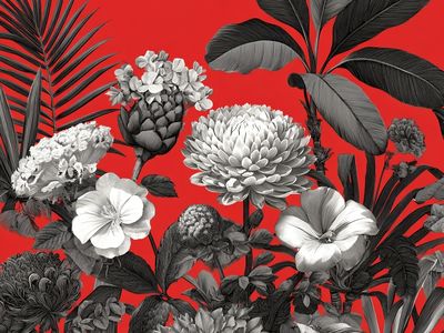 Tropical Floral Red Botanical Print.