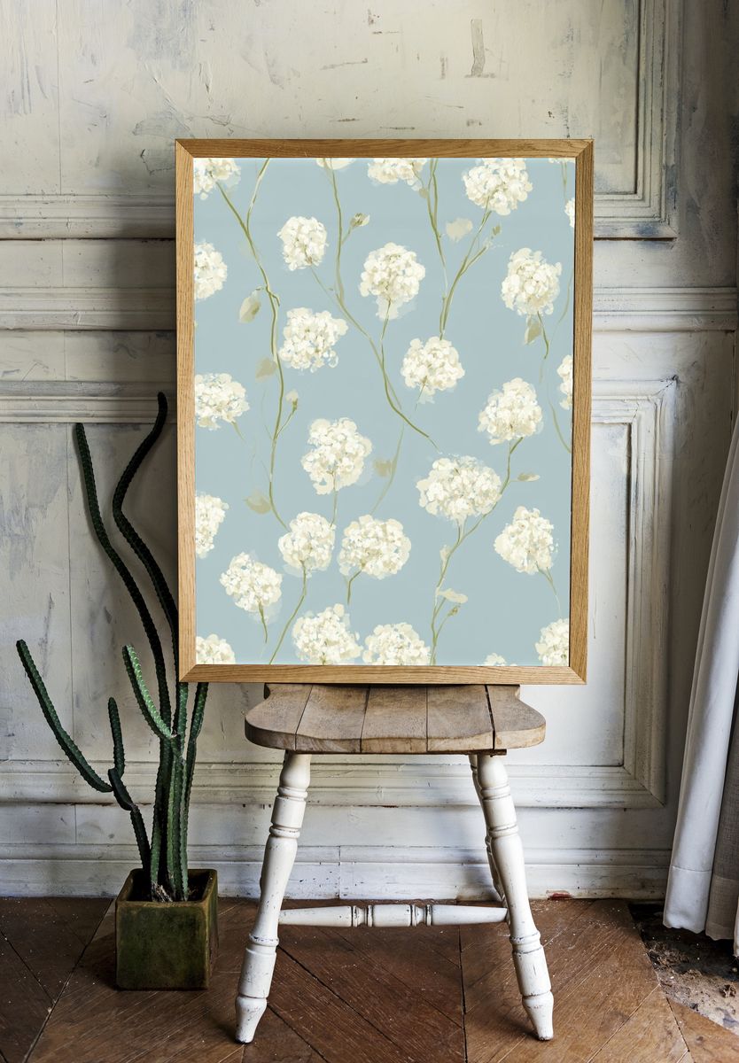 Blue Hydrangea Botanical Print. — room view 1