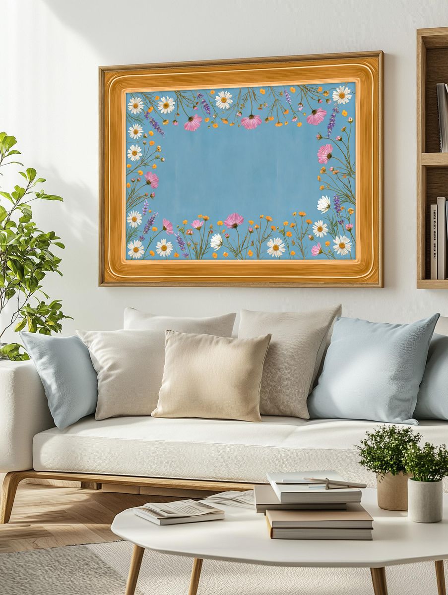 Floral Border Blue Botanical Print. — room view 2