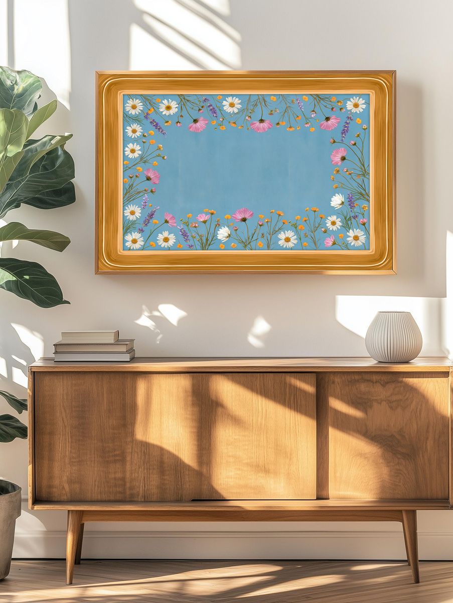 Floral Border Blue Botanical Print. — room view 3