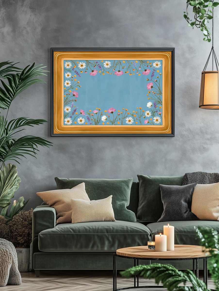 Floral Border Blue Botanical Print. — room view 4