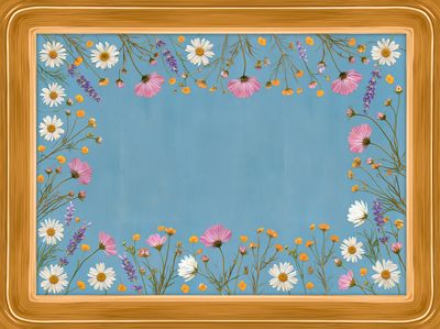 Floral Border Blue Botanical Print.