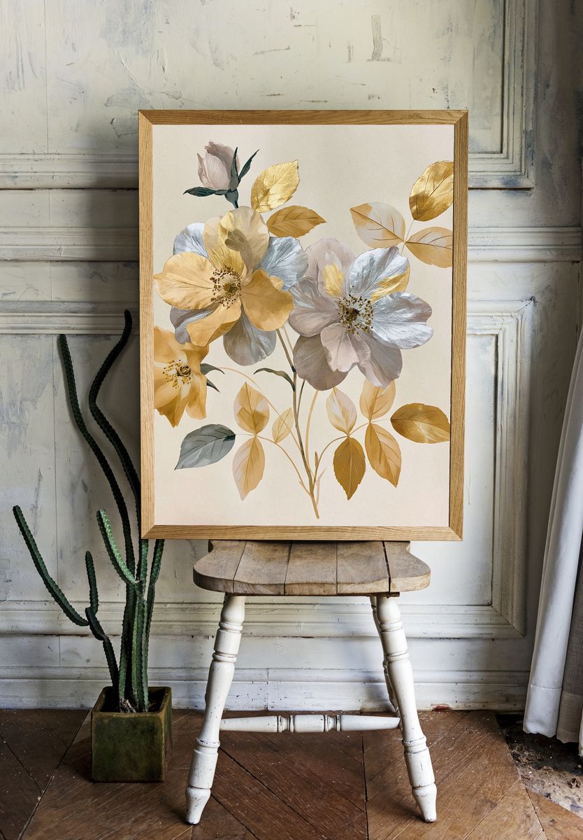 Golden Floral Botanical Poster. room preview