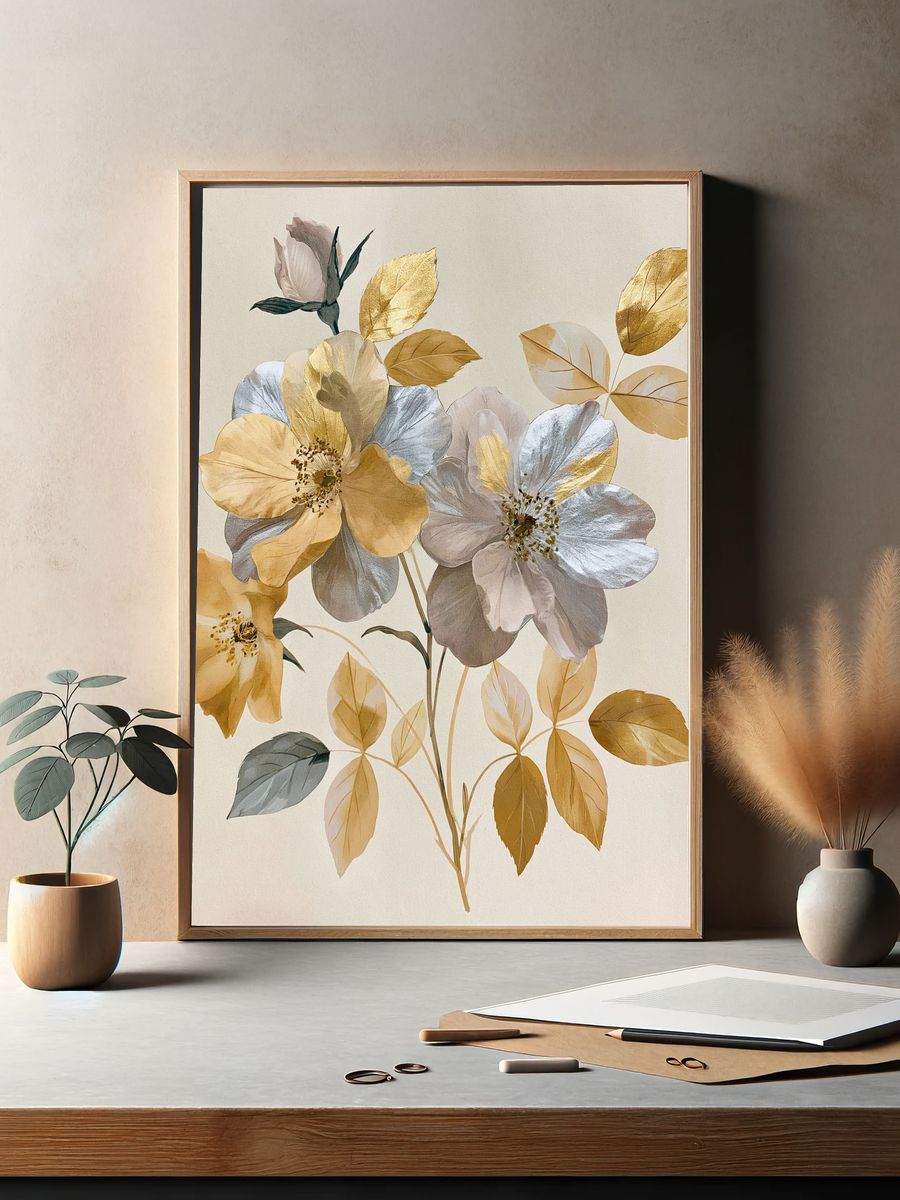 Golden Floral Botanical Poster. — room view 2