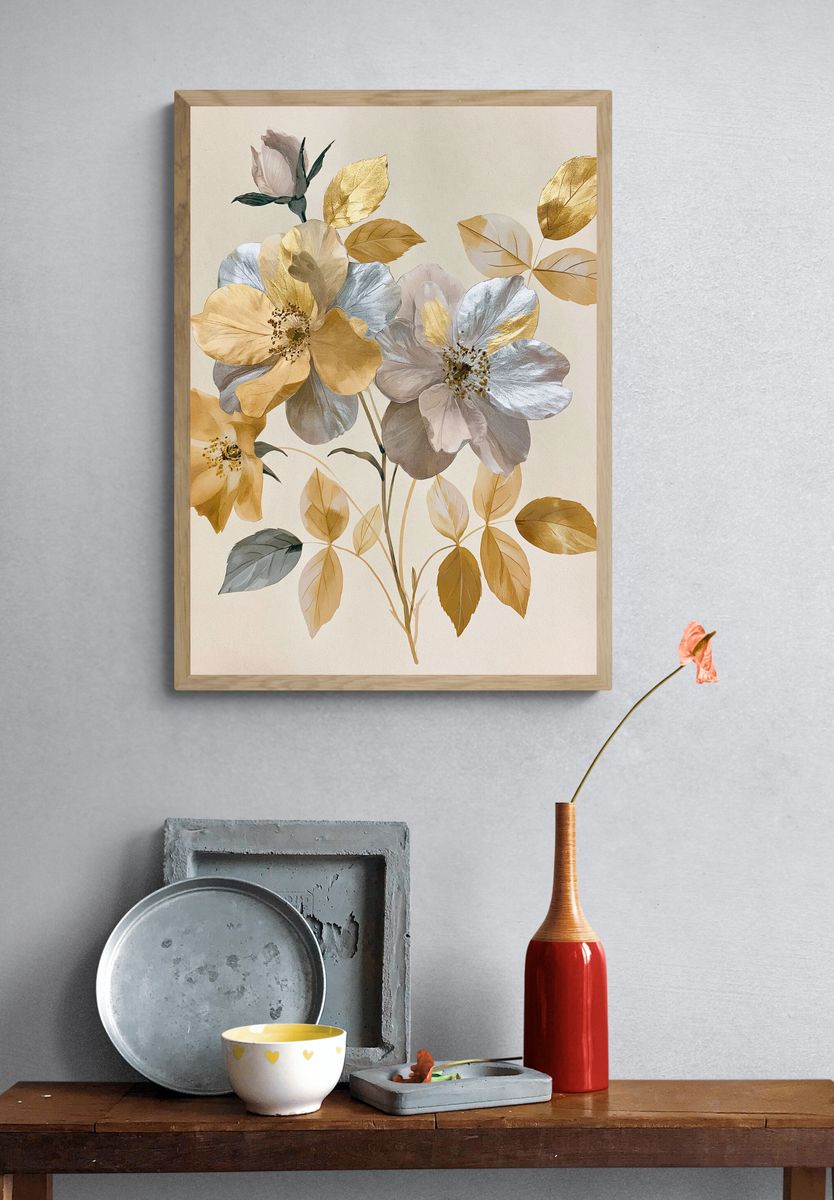 Golden Floral Botanical Poster. — room view 3