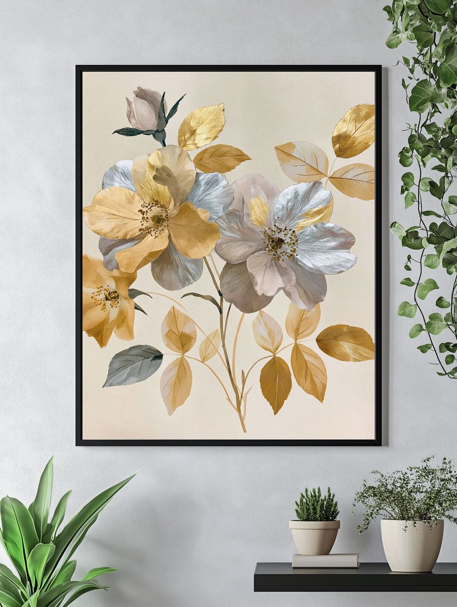 Golden Floral Botanical Poster. — room view 4