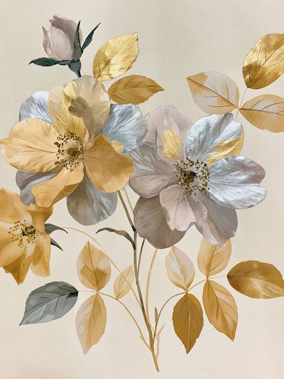 Golden Floral Botanical Poster.