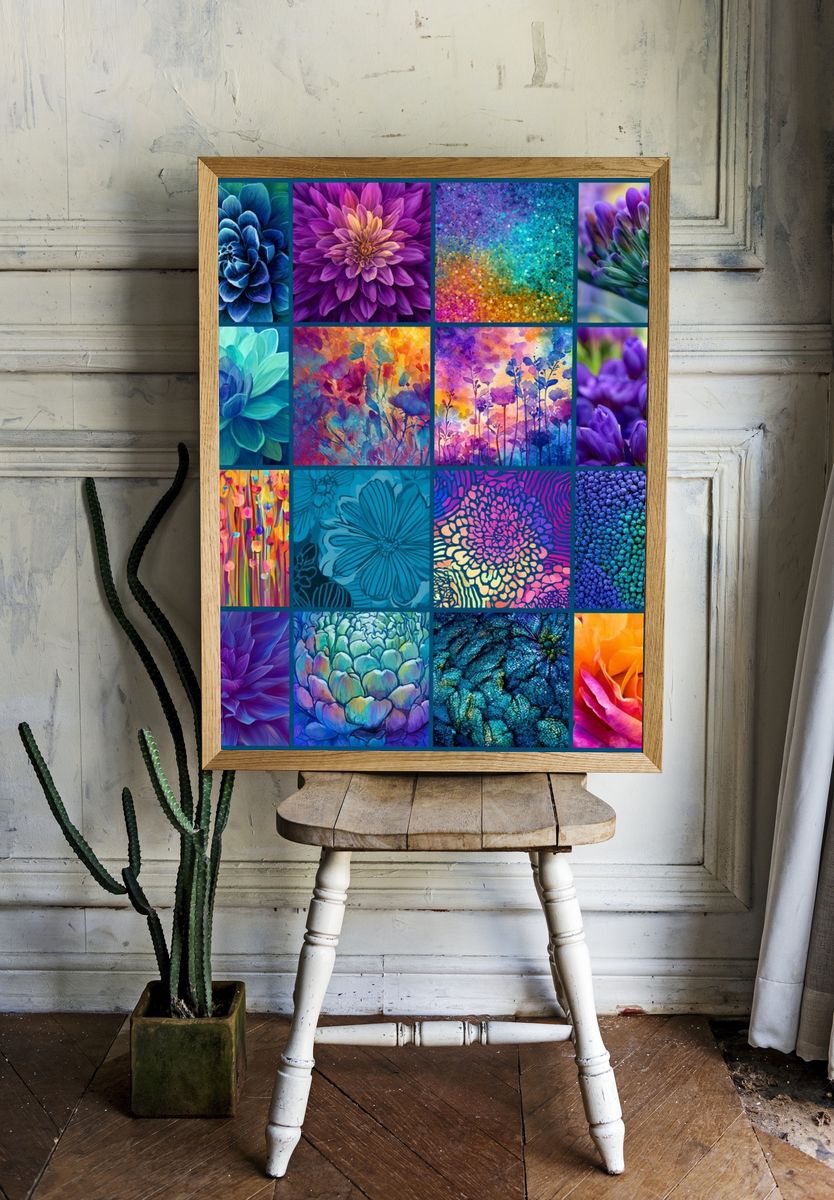 Colorful Floral Collage Poster. — room view 1