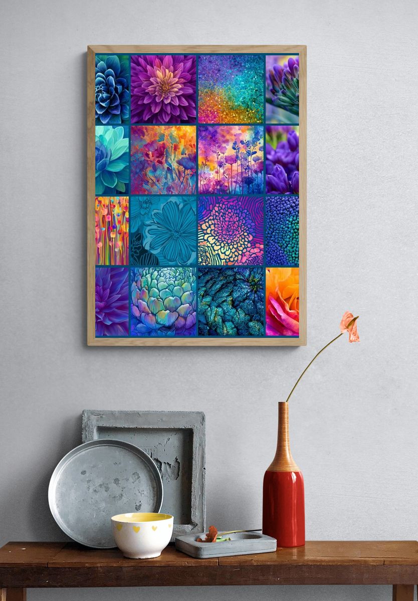 Colorful Floral Collage Poster. — room view 3